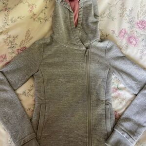 Bench Heather Gray Fitted Zip Hoodie with Dusty Rose Fleece Lining